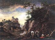 WOUWERMAN, Philips Rocky Landscape with resting Travellers qr Spain oil painting artist